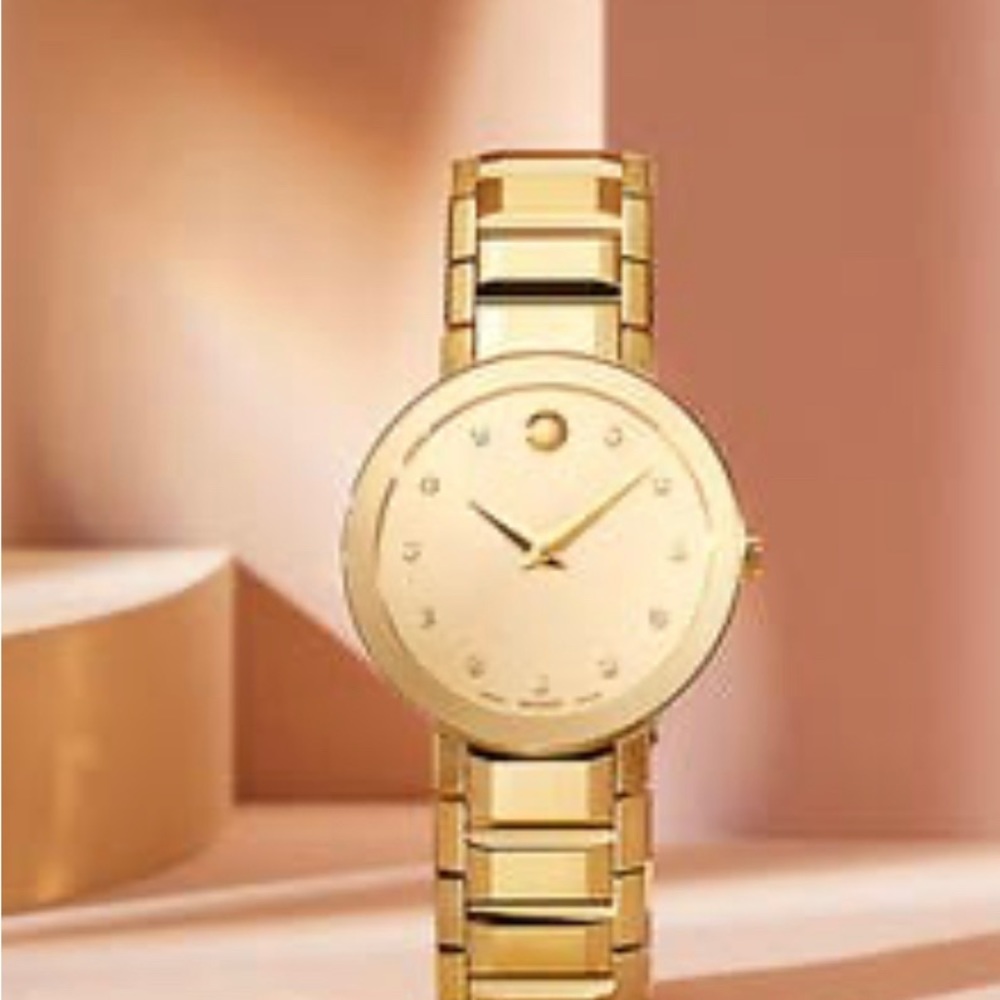 NWT-Movado  Sapphire, 28mm yellow gold PVD-finished Women’s Watch